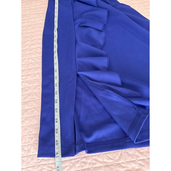 Royal Blue Vintage Ruffled Cocktail Dress With Side Drape, Size L - Picture 10 of 10